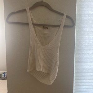 Free People ripped white stretchy cropped tank top